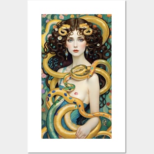 Gustav Klimt's Serpentine Seduction: Women in Snake Embrace Posters and Art